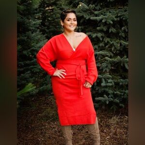 Amazon orange Long Sleeve sweater Dress